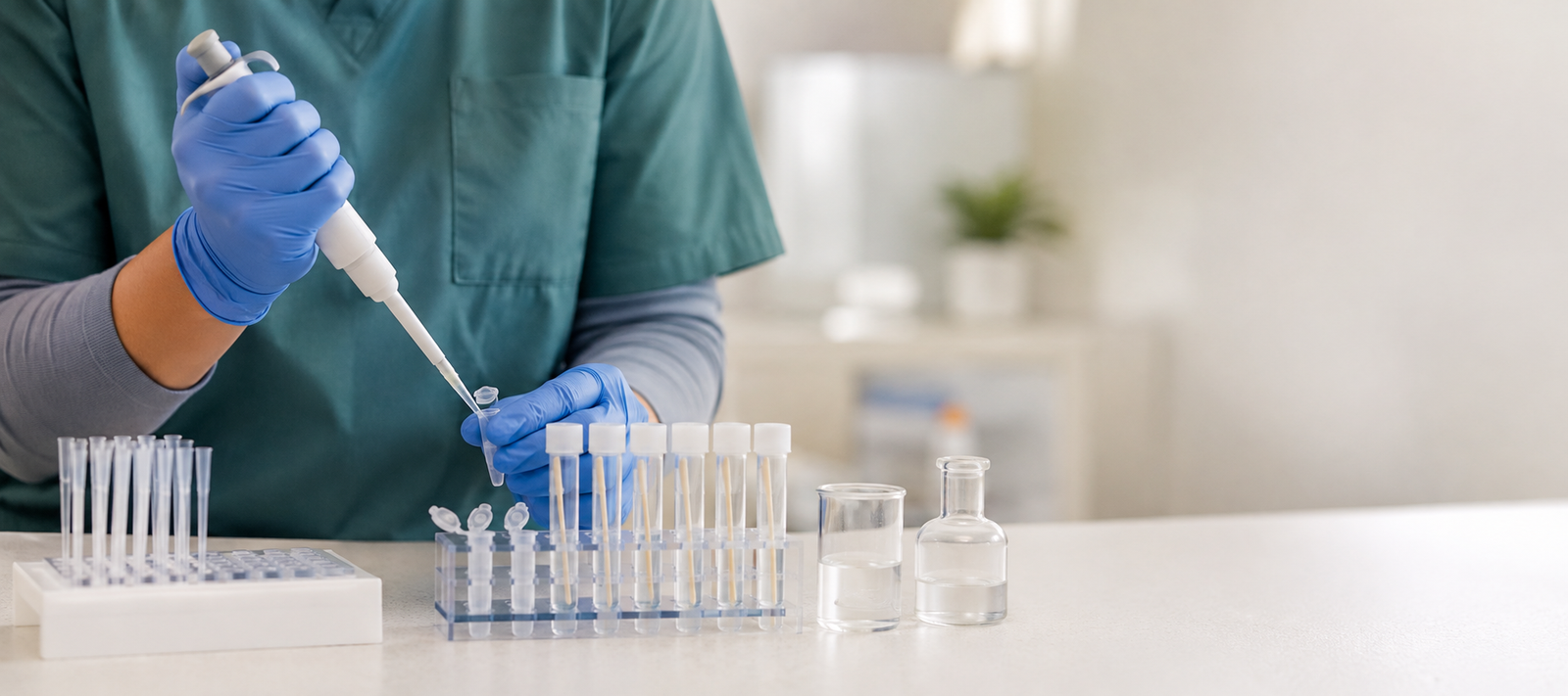 Laboratory technician processing diagnostic test samples